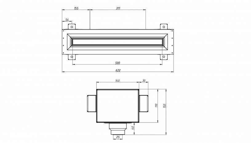 Flexag RA-1-500-25-B щелевой диффузор с КСД под натяжной потолок  
