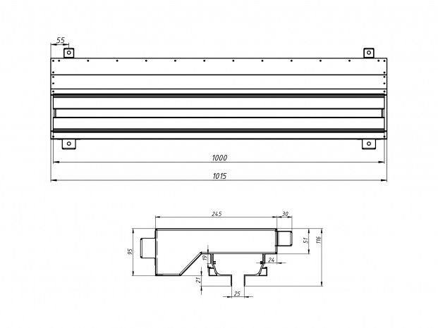Flexag SHN-1-1000-25-B щелевой диффузор с низкопрофильной КСД под гипсокартон